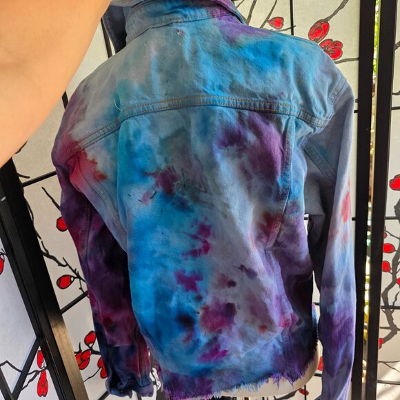 Hand Dyed Topshop Jacket S — Ice-Dye Pastel Vibes, Frayed Hem, 4 Pockets, Relaxe - Picture 7 of 8